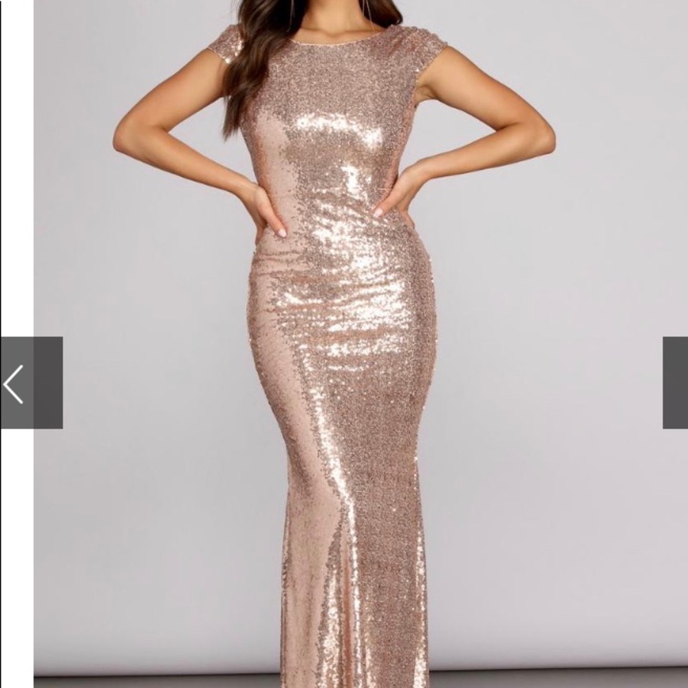 Windsor scoop back rose gold sequin dress